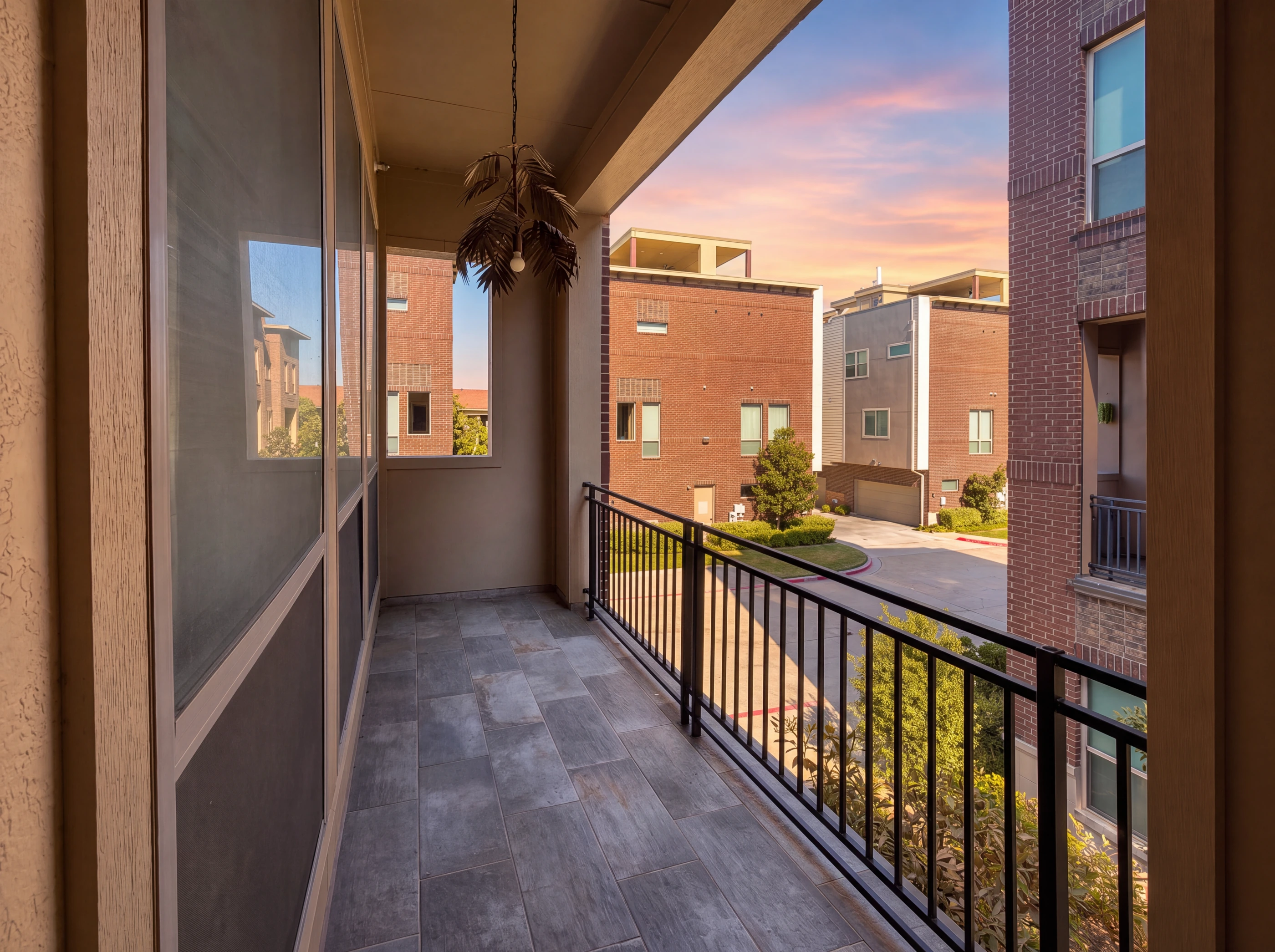 Covered balcony with iron rail