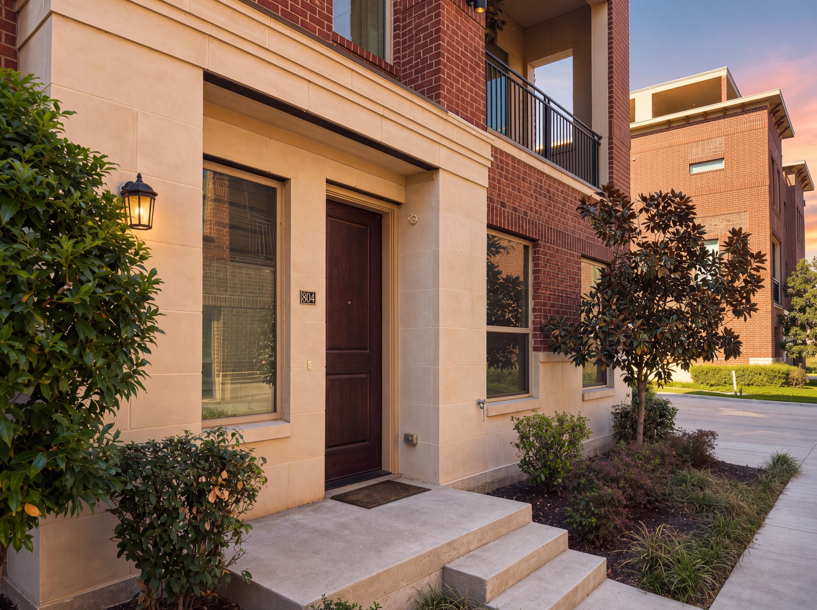 Front door in a cast-stone surround
